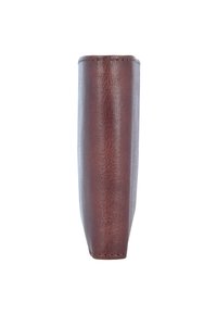 Portafoglio in pelle marrone con finitura testurizzata, forma slim e dettagli di cucitura discreti lungo i bordi. Orientamento verticale visualizzato.