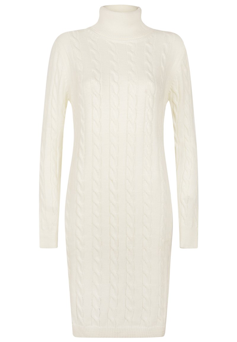 slim fit dress slacks Cream Knit Fitted Turtleneck Midi Dress