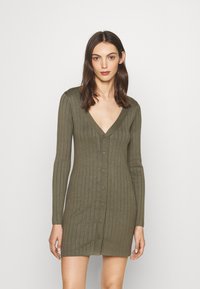 Abercrombie & Fitch BUTTON DEEP MINI - Vestido de malha - olive green