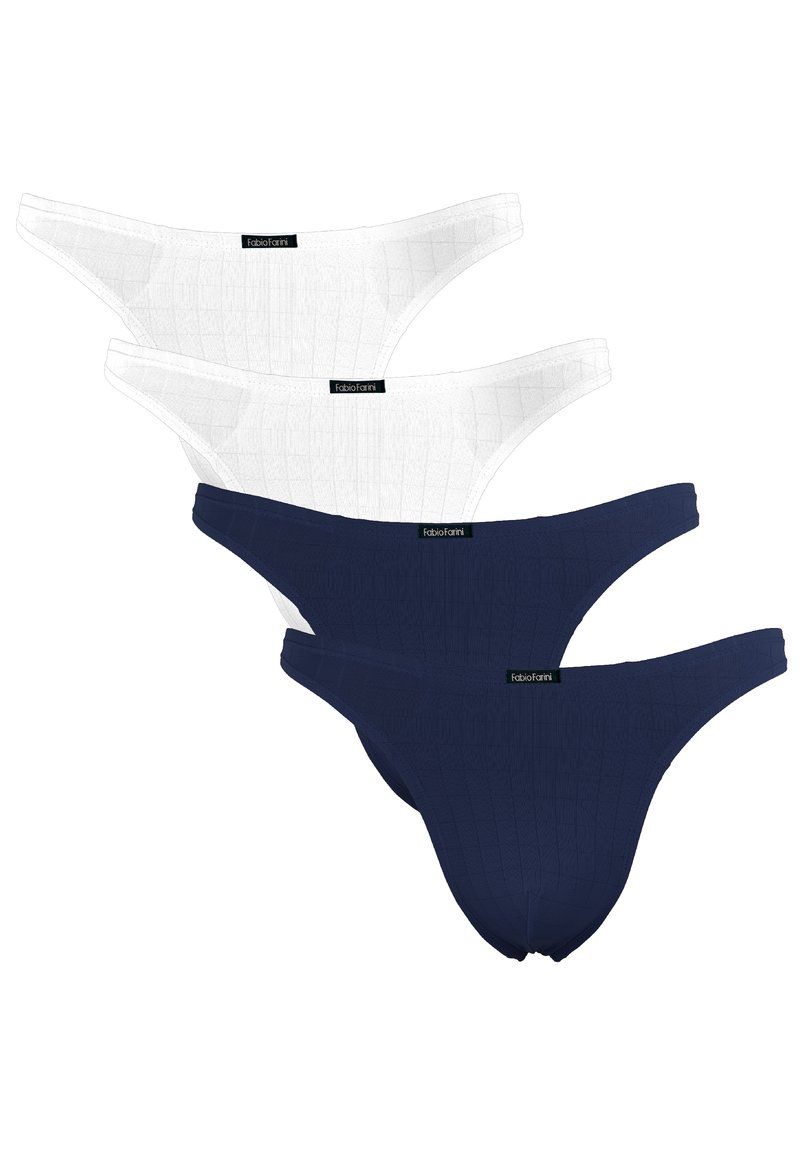 Fabio Farini 4ER PACK HERREN STRING TANGA ENG ANLIEGEND STRETCH - Slip - weiß/blau