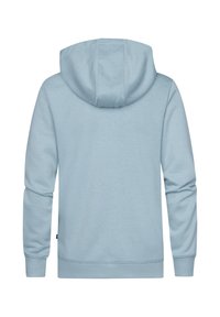 Ljusblå hoodies med dragsnöre i huvan, långa ärmar och ribbade cuffs. Mjuk textur och minimalistisk design utan synlig branding eller mönster.