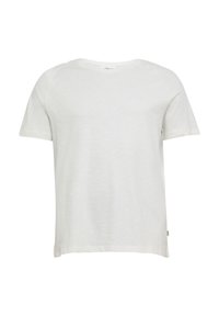 Witte T-shirt met korte mouwen, gemaakt van lichte stof, met een ronde halslijn en een ontspannen pasvorm, met subtiele textuur en zonder zichtbare patronen.