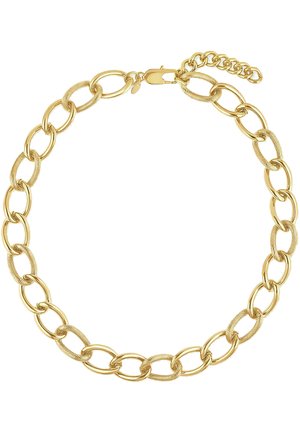 Goldkette mit abwechselnd glatten und strukturierten Gliedern, einem Karabinerverschluss und einer verstellbaren Verlängerungskette.