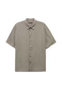 Kortærmet knap-op skjorte i afdæmpet khaki. Fremstillet af tekstureret stof med klassisk krave, med frontknapper og lige kant.