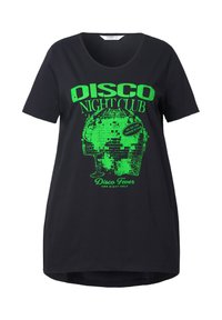 Black T-shirt with short sleeves featuring a green graphic print of a disco ball and text "DISCO NIGHT CLUB" in bold lettering.