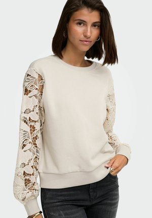 ONLY ONLSTILLA L/S LACE SLEEVES CS SWT - Sweatshirt - pumice stone