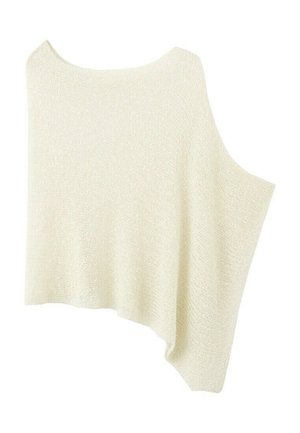Asymmetrischer, cremefarbener Strickpullover mit einem Schulterausschnitt und locker sitzendem, leicht strukturiertem Stoff.