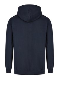 Navy blue hooded sweatshirt with long sleeves, made of soft fabric, featuring a simple design without any visible logos or patterns.
