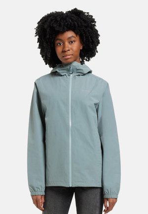 Helles blaues, leichtes Jacket mit Kapuze, Reißverschluss vorne, elastischen Bündchen und einer weichen Textur; verfügt über ein dezentes Logo auf der Brust.