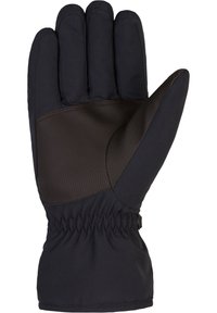 Black thermal glove featuring a textured dark brown palm, elastic wrist, and smooth fabric upper for warmth and grip.