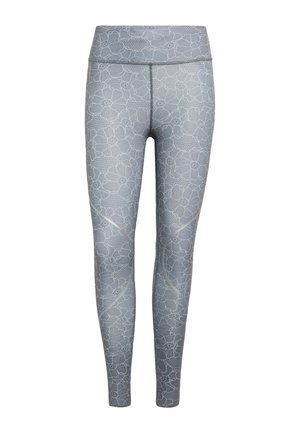 Leggings gris clair longueur totale avec une taille haute et un motif intégral en dentelle florale.