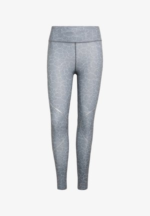 Leggings gris clair longueur totale avec une taille haute et un motif intégral en dentelle florale.