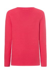 Langärmliges Oberteil in leuchtendem Pink, mit einem strukturierten Rippmuster und einem klassischen Rundhalsausschnitt, mit geradem Saum und ohne zusätzliche Details.