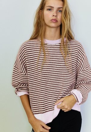 PULL&BEAR, STRIPED FINE KNIT - JUMPER- - Pullover - dark brown