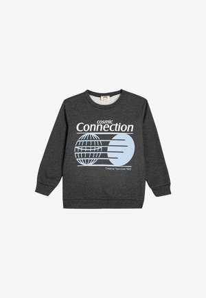 Grå sweatshirt med rund halsudskæring og lange ærmer. Har et blåt grafisk print af en globe og abstrakte former. Fremstillet af blødt stof.