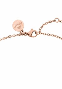 Armband aus Roségold mit einem runden Anhänger, auf dem "PUREFET" eingraviert ist, und einem sicheren Karabinerverschluss.