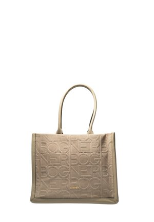 Borsa tote beige con design del logo in rilievo "BOGNER", texture liscia, doppi manici e forma rettangolare strutturata.