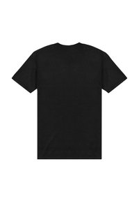 Černé bavlněné tričko s krátkým rukávem a kulatým výstřihem, se hladkou strukturou a bez viditelného loga nebo grafik.