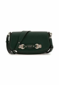Borsa a tracolla verde in ecopelle con patta, hardware argento e placca con logo. Caratterizzata da una tracolla staccabile e una superficie texturizzata.
