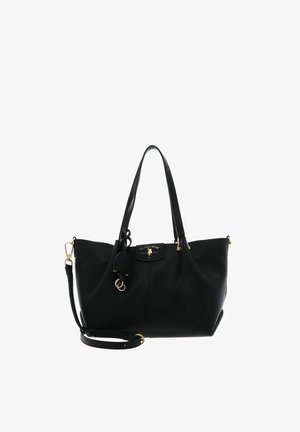 Sac à main noir en cuir U.S. Polo Assn. avec double poignée, bandoulière amovible et ferrures dorées sur fond blanc.