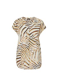 Kurzärmelige Bluse aus leichtem Material mit einem Zebramuster in Braun- und Cremetönen, mit einer Knopfleiste und abgerundetem Saum.