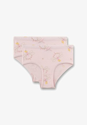 Due paia di mutandine per ragazze in morbido cotone rosa chiaro, con motivo a libellula e dettagli floreali gialli, con piccoli fiocchi in vita.