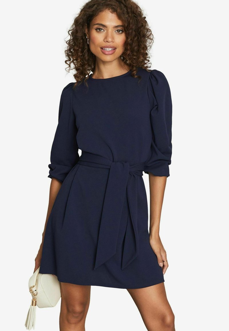 Lipsy LONG SLEEVE ROUND NECK TIE WAIST REGULAR FIT - Nappali ruha - navy