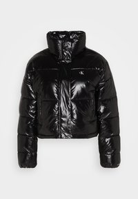 CROPPED SHINY PUFFER - Winter jacket - black