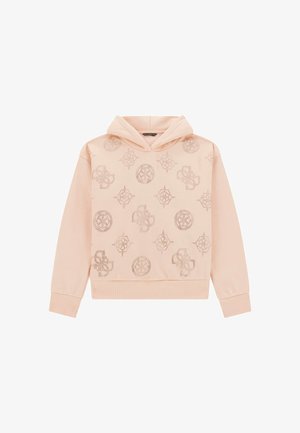 Felpa con cappuccio rosa chiaro a maniche lunghe, caratterizzata da motivi geometrici e logo perforati sulla parte anteriore.