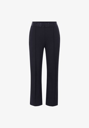 Tumesinise logoga püksid, millel on struktureeritud siluett ja sirged sääred. Valmistatud siledast ja venivast kangast mugavuse tagamiseks.