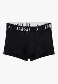 Black boxer briefs made from soft fabric, featuring a white elastic waistband with "JORDAN" logo and a small Jumpman logo.