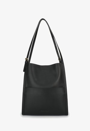 Sac à bandoulière en cuir noir avec bretelles doubles réglables, forme rectangulaire et poche avant, présenté sur un fond blanc.