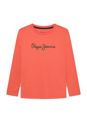 Long-sleeve orange shirt with round neck and "Pepe Jeans London" logo printed in dark green on the chest.