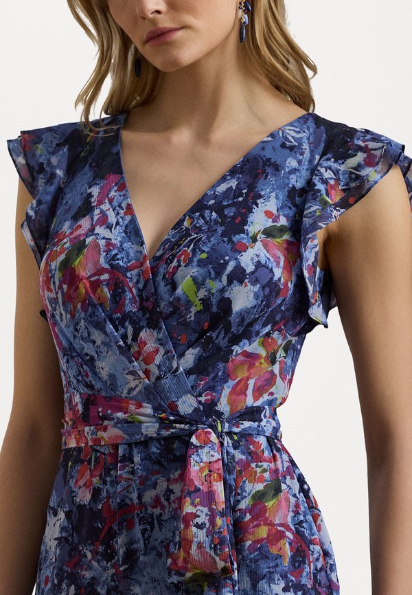 Print Ruffle Trim Crinkle Georgette Gown - Occasion wear4