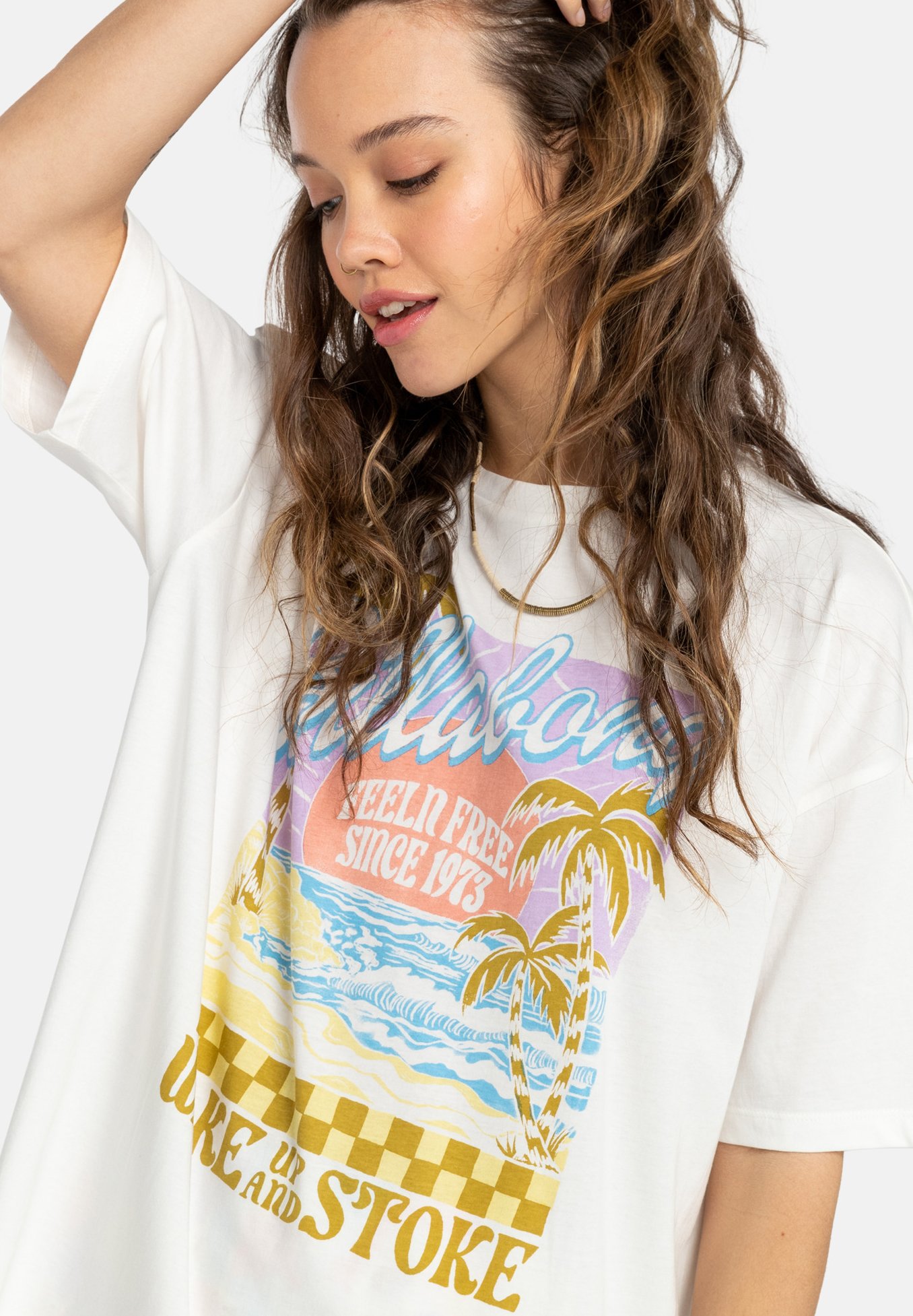 売れ筋商品|||ビラボン Tシャツ レディース トップス WAKE UP AND STOKE - Print T-shirt - salt crystal Billabong Wake Up and Stoke Tee – Salt Crystal
