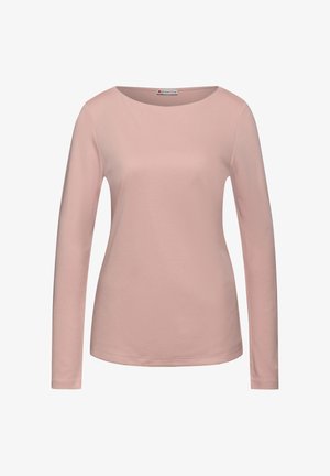 Dames top met lange mouwen in zacht roze, met een ronde halslijn en een slanke, soepele pasvorm zonder patronen of versieringen.