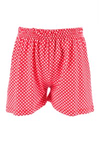 Boxers rouges en coton avec un motif à pois blancs, dotés d'une taille élastique et d'une coupe ample.