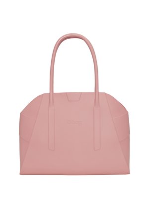 Borsa tote in poliestere rosa con un design strutturato, dotata di manici doppi, logo impresso e superficie liscia senza decorazioni visibili.