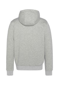 Sweat-shirt gris à capuche, en tissu texturé. Présente des poignets et un ourlet côtelés, avec un design simple et épuré, sans accents visibles.