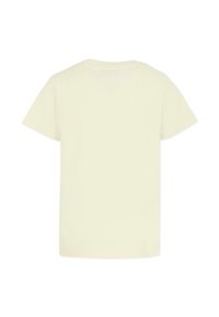 Koszulka z krótkim rękawem w jasnym kremowym kolorze. Wykonana z miękkiego materiału, o luźnym kroju i prostym fasonie z okrągłym dekoltem.