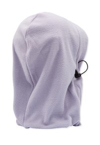 Balaclava en polaire de couleur lavande claire avec une texture douce. Équipée d'un cordon de serrage ajustable pour un maintien sécurisé. Matière douce et chaude.