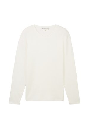 Maglietta termica bianca a maniche lunghe con colletto rotondo e tessuto testurizzato. Presenta cuciture rinforzate e orlo dritto.