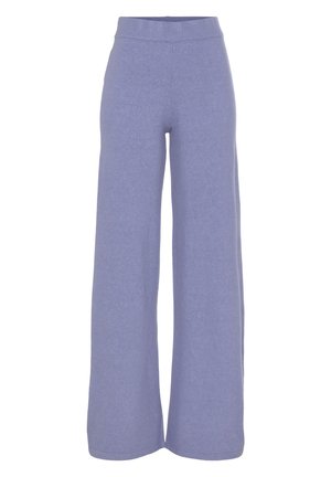 Helle lila, weit geschnittene Hose aus weichem Stoff mit einem gerippten Bund und ohne sichtbare Taschen. Schlichte, gerade Silhouette.