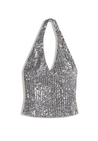 DRAPED SEQUINNED HALTER  - Felső - silver-coloured
