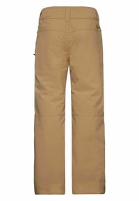 Waterdichte beige skibroek met een relaxte pasvorm, ritszakken en versterkte naden. Voorzien van een verstelbare taille en afneembare onderbenen.