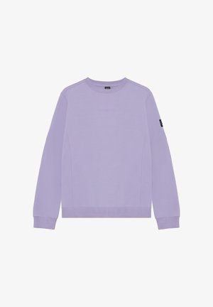 Jasnofioletowa bluza z okrągłym dekoltem, długimi rękawami i ściągaczami przy mankietach. Na przodzie znajduje się subtelne logo, a na rękawie metka.