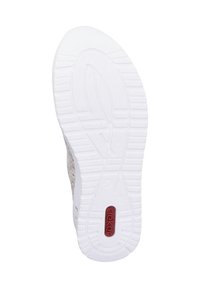 White sneaker sole with textured tread patterns. Features a light gray textile upper and red brand logo detail. Size marked as 37.