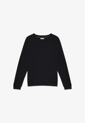 Sudadera negra de tejido de mezcla de algodón, con mangas largas, escote redondo y dobladillo y puños acanalados.