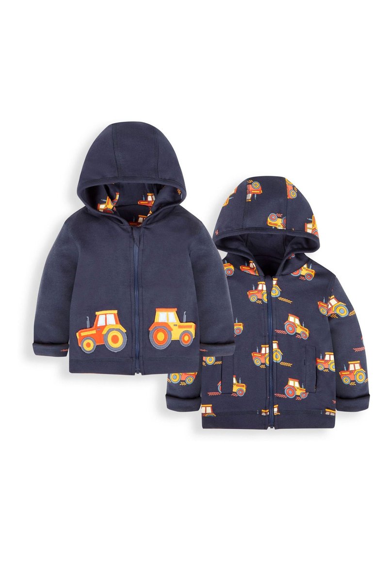 JoJo Maman Bébé - HIPPO APPLIQUE REVERSIBLE HOODIE - Strickjacke - navy blue tractor, Vergrößern