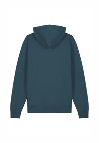 Kapuzensweatshirt in einem tiefen Tafelblau, aus weichem Stoff, mit langen Ärmeln und einem lockeren Schnitt. Keine sichtbaren Logos oder Muster.
